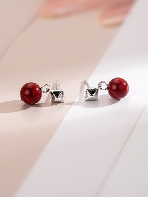 ES2193 [Silver] 925 Sterling Silver Glass beads Geometric Minimalist Drop Earring